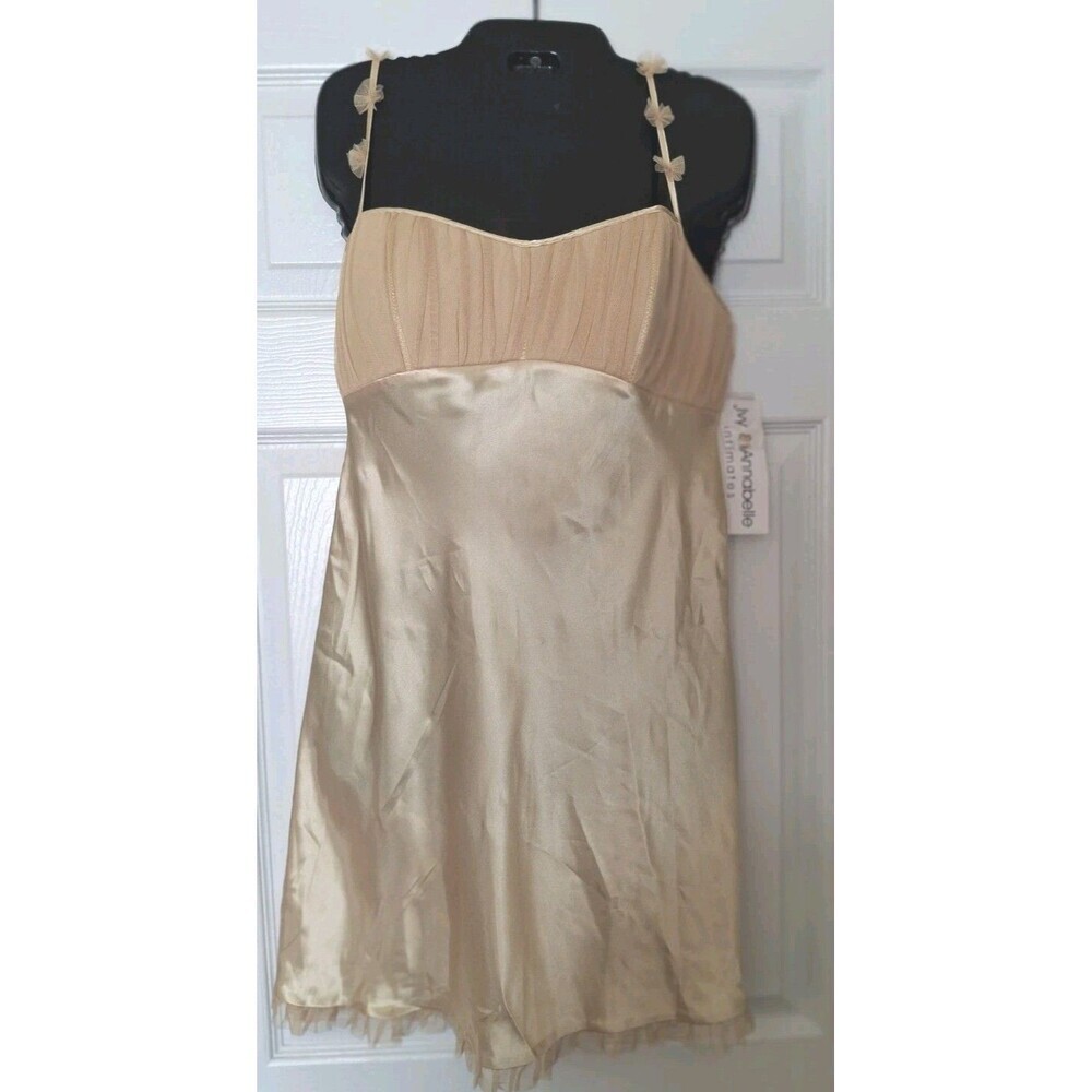 Vintage Ivy & Annabelle Satin Slip Dress Chemise Large Vanilla Gold Sweetheart